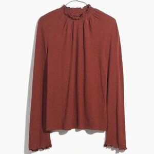 Madewell Gauzy Burnt Orange Mockneck Textured Bell Sleeve Top Texture & Thread